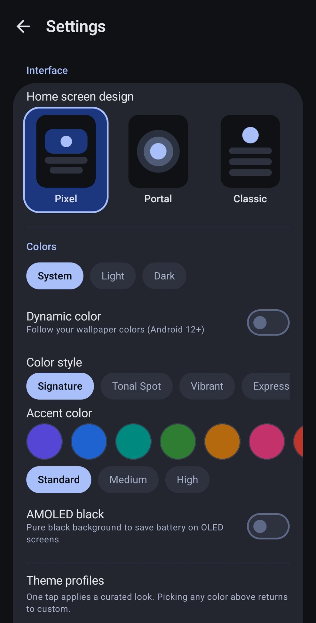 Settings — Interface